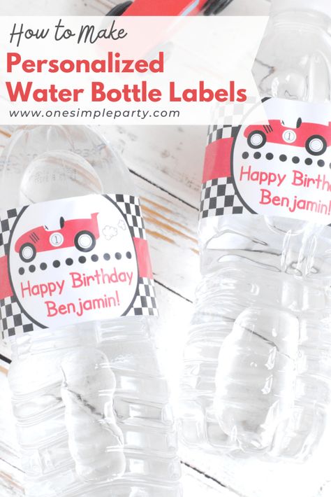 Need water bottle labels for your next celebration? Check out this easy to follow tutorial for making your own personalized water bottle labels. From the label paper to choose to how to adhere them onto the bottle, there's everything you need to know to customize the water bottle labels at your next event. #makeyourownwaterbottlelabels #howtomakewaterbottlelabels #makewaterbottlelabels Bottle Label Design Ideas, Water Bottle Lables, Water Bottle Labels Free, Diy Water Bottle Labels, Bottle Lables, Water Bottle Label Design, Customised Water Bottles, Custom Water Bottle Labels, Personalized Water Bottle Labels