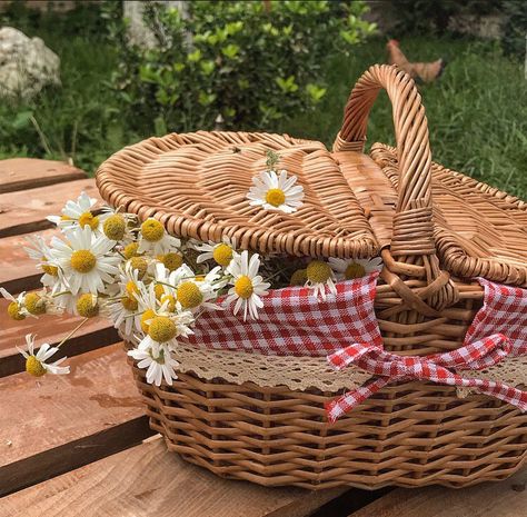 Aesthetic Picnic Basket, Payment Aesthetic, Picnic Basket With Flowers, Picnic Basket Aesthetic, Picnic Basket Ideas, Cerise Hood, Picnic Inspiration, Farm Lifestyle, Picnic Baskets