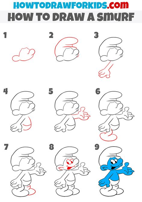 how to draw a smurf step by step How To Draw A Smurf Step By Step, How To Draw Smurfs Step By Step, Cute Cartoon Drawings Easy Step By Step, How To Draw Cartoons Step By Step, Smurf Sketch, Smurf Drawing Easy, Step By Step Drawing Disney, Easy Disney Drawings Step By Step, How To Draw Pokemon Step By Step