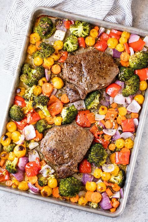 Italian Sheet Pan Steak and Veggies Italian Sheet Pan, Steak And Veggies, Sheet Pan Steak, One Pan Dinners, The Stay At Home Chef, Pan Steak, Pumpkin Risotto, Stay At Home Chef, Pan Cooking