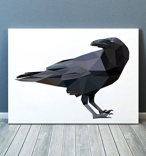 Amazing Crow poster. Gorgeous Polygonal print for your home and office. Adorable Geometric print. Pretty contemporary Bird decor.  SIZES: A4 (8.3 Origami Geometric Shapes, Best Origami, Watercolor Quote, Raven Art, Useful Origami, Low Poly Art, Geometric Animals, Nature Tattoos, Disney Tattoos