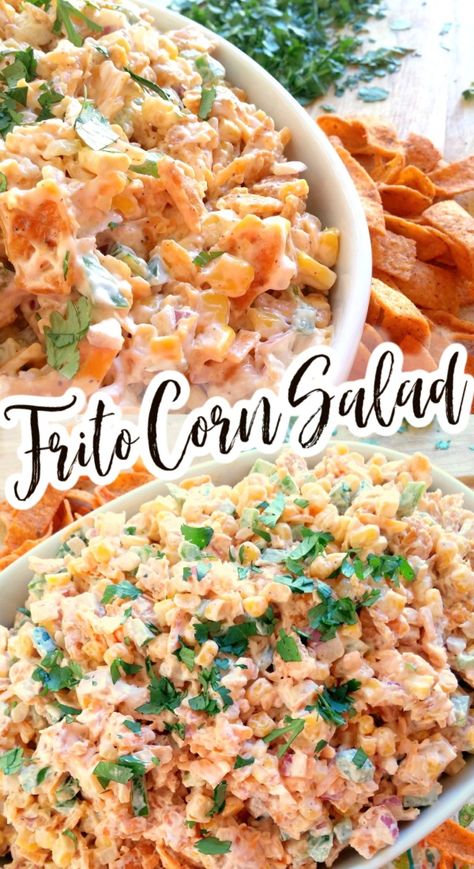 Corn Frito Salad, Frito Corn Salad Recipe, Fritos Corn Salad, Creamy Cheesy Corn, Frito Salad, Frito Corn Salad, Fresh Corn Recipes, Chili Cheese Fritos, Sweet Corn Recipes