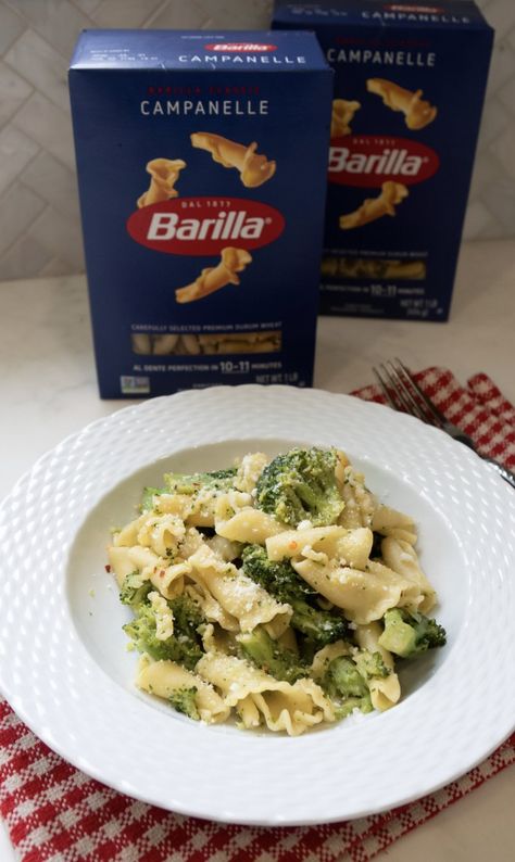 Pasta with Broccoli with Barilla Campanelle — Got Room for More Campanelle Pasta, Pasta With Broccoli, Vegetarian Substitutes, Barilla Pasta, Boiling Pasta, Fresh Broccoli, Broccoli Florets, Dessert Appetizers, Virgin Olive Oil