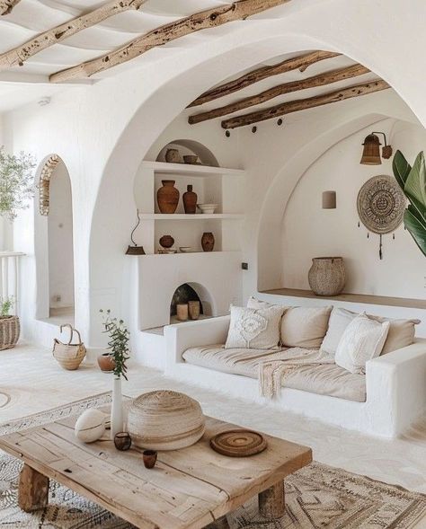 Mediteranean Houses Interior Decor, Greece Interior Design, Modern Boho Living Room, Mediterranean Interior, Casa Country, Living Room Decor Inspiration, 아파트 인테리어, Mediterranean Home, Dream House Interior