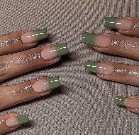 Green, thick French tip, square shaped nails Nail Polish, Nails, Green, Art