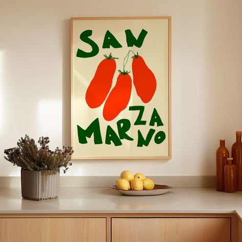 San Marzano Tomatoes Art Print, Maximalist Art, Kitchen Print, Tomato Print, San Marzano Poster, Italian Food Print, Retro Food Print Bebe Bedroom, Pinocchio Art, Italian Illustration, Tomato Print, Tomato Art, Italian Poster, Vintage Italian Posters, Marzano Tomatoes, Maximalist Art