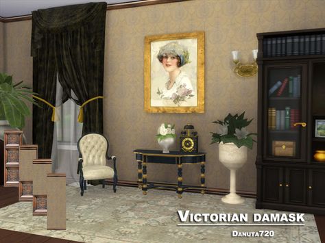 Sims 4 CC's - The Best: Victorian damask - Walls by Danuta720 Sims 4 Walls, Sims 4 Cc Walls, Damask Wall, Sims 4 Downloads, Sims 4 Cc Furniture, Sims 4 Build, High Walls, Sims 4 Houses, Ts4 Cc