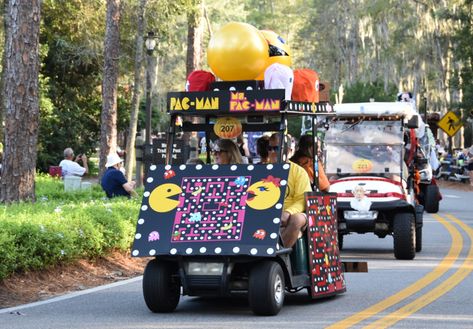 Golf Cart Halloween Decorations, Halloween Decorated Golf Carts, Cinderella Coach Pumpkin, Halloween Golf Cart, Golf Cart Parade, Disney Fort Wilderness Campground, Fort Wilderness Campground, Goofy Costume, Golf Cart Decorations