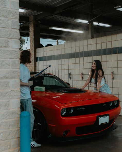 #pic #photo #photographer #couple #car #carwash #dodge #charger #fun #shoot #red #boyfriend #girlfriend #date #idea #inspo Car Wash Shoot, Carwash Photoshoot, Car Wash Photoshoot, Third Wheeling, Third Wheel, Engagement Photo Poses, July 10, Photoshoot Poses, Car Wash