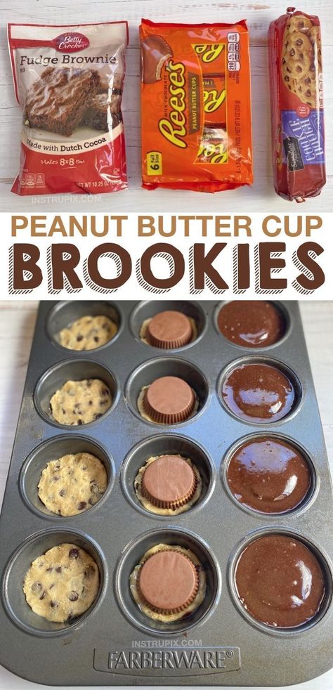 Stuffed Brookies, Cookie Brownie, Smores Dessert, Easy Chocolate Desserts, Homemade Recipes Dessert, The Best Dessert, Peanut Butter Desserts, Lava Cake, Dessert Dips