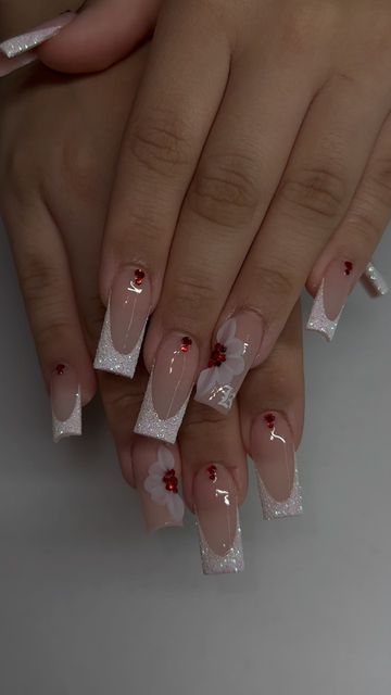 Quinceanera Nails, Acrylic Nails Nude, Red Acrylic Nails, Swarovski Nails, Cute Acrylic Nail Designs, French Acrylic Nails, Short Square Acrylic Nails, Acrylic Nails Coffin Pink, Unique Acrylic Nails