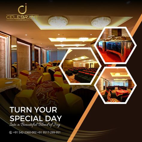 Book Your Banquet At The Celebrant Hotels Varanasi Our Modern and Beautiful décor services make your occasion more graceful. Contact us on : Email Us : gm@celebranthotels.com Call Us : +91-9517-299-951/0 Website : www.celebranthotels.com #Varanasihotels #buffetrestaurant #restaurant #varanasi #hotelsinvaranasi #celebrant #celebranthotels #hotels #resorts #luxury #royal #banaras #ganga #uttarpradesh #tourism #kashi #gangaarti #staycation #stay #up #Banquet Hotel Creative Ads, Restaurant Creatives, Energy Conservation Day, Sample Flyers, Packing Idea, Catering Design, Netted Blouse Designs, Vray Render, Buffet Restaurant