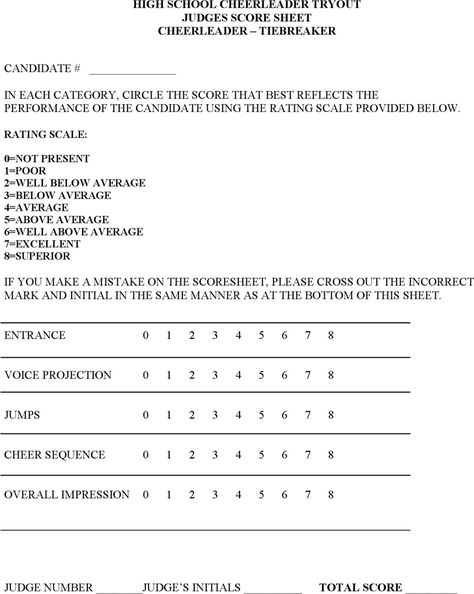 High School Cheerleader Tryout Judges Score Sheet Middle School Cheerleading, Rainbow Fish Template, Cheerleading Routine, Cheerleading Tryouts, High School Cheerleader, Cheerleading Workouts, School Cheerleader, Cheerleading Ideas, Cheer Tryouts