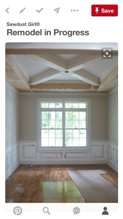 X Coffered Ceiling, X Beams On Ceiling, Sawdust Girl, Beadboard Ceiling, Dining Room Remodel, Dining Room Ceiling, Ceiling Detail, Ceiling Treatments, Ceiling Ideas