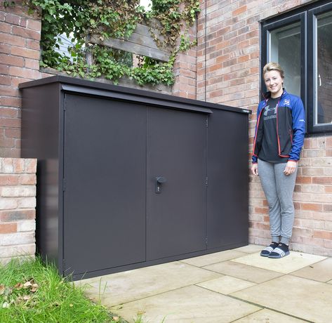 Asgard worked with Team GB cyclist Victoria Barnes to protect her training bikes and install a high security Annexe police approved bike. #bike #bikestorage #cycling #cyclist #teamGB #securetorage #shed #metalshed Bike Shed Ideas, Outside Bike Storage, Asgard Bike Storage, Outdoor Bicycle Storage, Bike Storage Shed, Garden Bike Storage, Laura Kenny, Bicycle Storage Shed, Outdoor Bike Storage