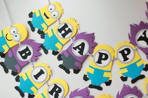 Purple Minion Party, Minion Banner, Minions Birthday Party Decorations, Evil Minion, Purple Minion, Despicable Me Party, Purple Minions, Minions Birthday, Happy Birthday Minions