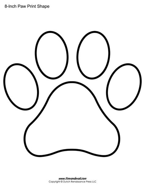 Paw print template shape-Lots of different sizes Paw Print Cutout, Paw Print Bulletin Board Ideas, Dog Activities For Preschool, Paw Print Template, Paw Print Drawing, Dog Art Projects, Paw Template, Dog Bday, Paw Print Crafts