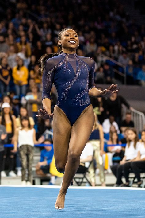 Junior Nia Dennis said the Bruins, following a loss to their conference rival, did not let their disappointment linger as they prepared for their next meet. Ncaa Gymnastics, Lsu Gymnastics, Handstand Challenge, Gymnastics Leos, Olympic Trials, Uneven Bars, Gymnastics Training, Compression Clothing, Gymnastics Photos