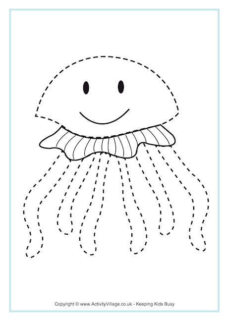 Jellyfish Tracing Page Jellyfish Worksheets Preschool, Jellyfish Activity, Jellyfish Counting, Jellyfish Coloring Page Free Printable, Jellyfish Kids, Preschool Tracing, Kindergarten Printables, Preschool Writing, Sea Theme