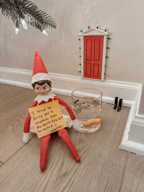 25 Days of Elf on the Shelf Ideas! (updated daily) - Come Stay Awhile by Amanda Vernaci | Modern Farmhouse DIY + Home Renovation 25 Days Of Elf On The Shelf, Elf Melted Snowman, Elf On The Shelf Ideas 1st Day, Hanging Elf On The Shelf Ideas, Melted Snowman Elf On The Shelf, First Day Back Elf On The Shelf Ideas, 25 Days Of Elf On The Shelf Ideas, First Day Of Elf On The Shelf, Elf On The Shelf Ideas 1st Day Back