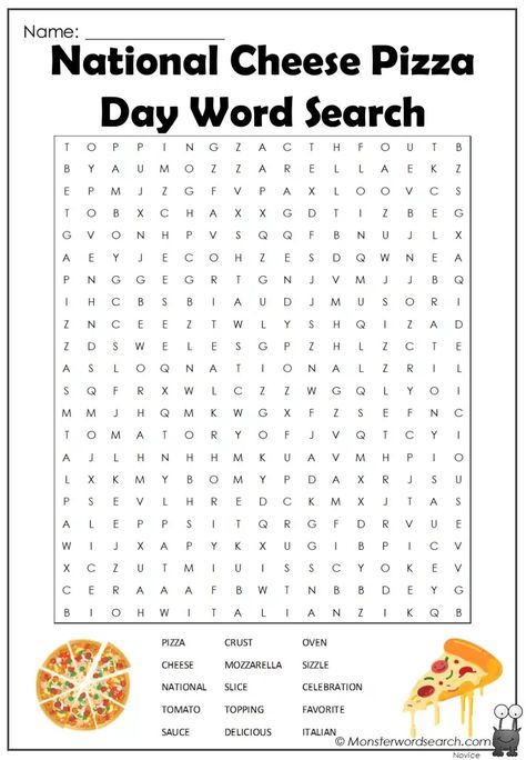 National Cheese Pizza Day Word Search National Cheese Pizza Day, National Cheese Day, National Pizza Day, Free Printable Word Searches, School Age Activities, Cheese Day, Word Search Printables, Pizza Day, Word Searches