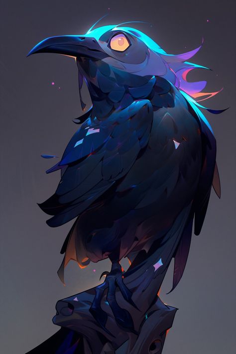 Crow And Dove, Raven Character Design, Bird Concept Art, Raven Concept Art, Anime Animal Drawings, Animal Character Art, Crow Character, Dnd Fey, Bird Digital Art