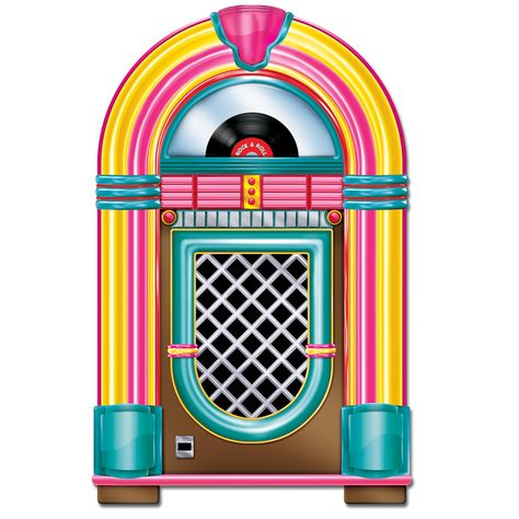 Try this cardstock Jukebox Cutout to give your 50's party the feel of a real soda shop or sock hop! Grease Party, 50s Theme Parties, Sock Hop Party, 50s Rock And Roll, Rock N Roll Party, Party Girlande, Sock Hop, Pink Cadillac, Juke Box