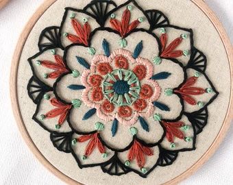 Handmade embroidery hoop craft kits and more by HoopatelierStore Handmade Tree Ornaments, Mandala Embroidery, Feminist Embroidery, Modern Embroidery Kit, Needlecraft Kits, Pattern Mandala, Embroidery Hoop Crafts, Beginner Embroidery Kit, Felt Embroidery