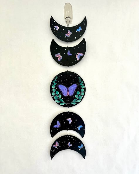 🦋6x 26"  🦋Wall hanging for witchy rooms, kids rooms, teen rooms, or anywhere you would like some pretty alternative wall decor 🦋Made to Order item Witchy Rv Decor, Witchy Rooms, Witchy Apartment, Witchy Room Aesthetic, Witchy Bedroom Ideas, Witchy Bedroom, Moon Phase Wall Hanging, Witchy Room, Teen Rooms