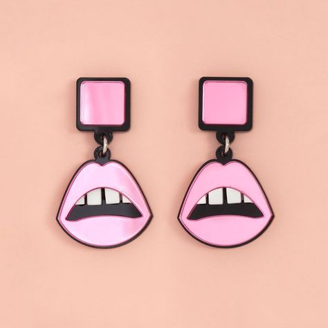 Earrings Ideas, Funky Earrings, Art Earrings, Pink Jewelry, Everything Pink, Art Accessories, Pink Lips, White Elephant Gifts, Colorful Fashion