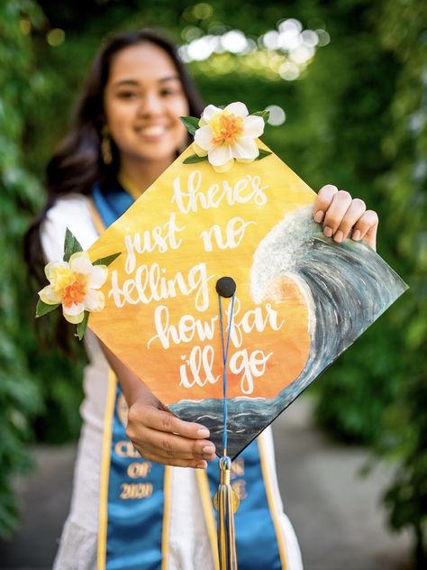 Moana Parking Spot, Graduation Cap Designs Filipino, Graduation Cap Designs Moana, Beachy Graduation Cap, Brave Graduation Cap, Beach Themed Graduation Cap, Hawaii Graduation Cap, Moana Grad Cap, Beach Graduation Cap