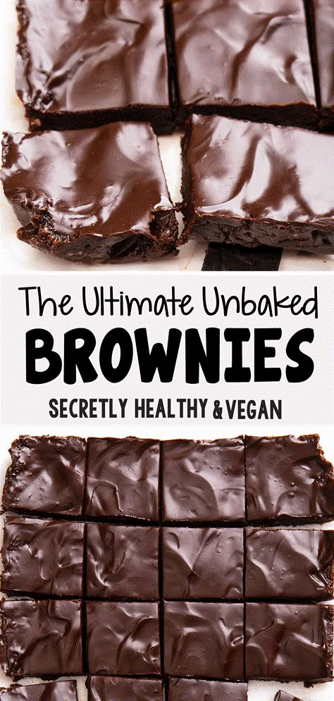 Healthy Vegan Brownie Recipe (no bake, paleo, flourless) No Bake Date Brownies, Unbaked Brownies, Dates Smoothie, Vegan Brownie Recipe, Bake Brownies, Vegan Brownies Recipe, Raw Brownies, Healthy Chocolate Recipes, Chocolate Covered Katie