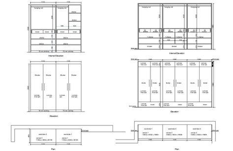 Dressing Cupboard, Wardrobe Internal Design, Plan And Elevation, Wardrobe Plan, Simple Rose Tattoo, Elevation Plan, Wardrobe Designs, Cupboard Wardrobe, Drawing Block