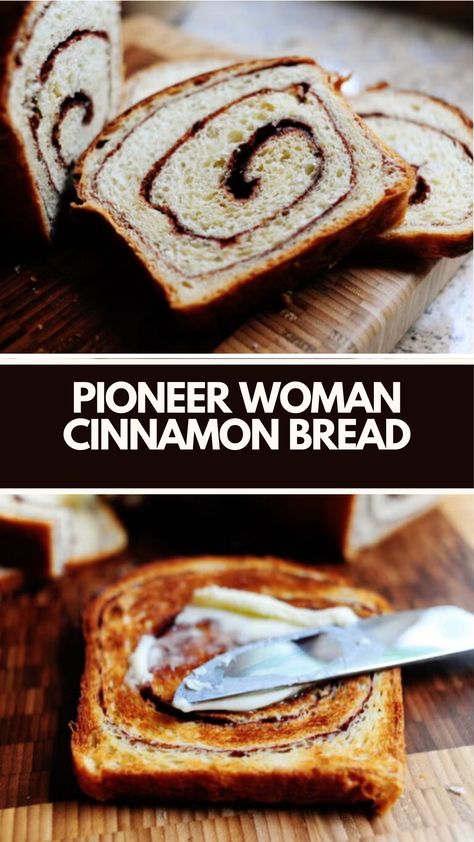 Pioneer Woman Cinnamon Bread is made with milk, butter, active dry yeast, eggs, sugar, all-purpose flour, cinnamon, and a touch of softened butter. This easy cinnamon bread recipe creates a sweet and fluffy breakfast treat that takes about 5 hours to prepare and can serve up to 10 people. Cinnamon Bread With Yeast, Pioneer Woman Breakfast, Easy Cinnamon Bread, Pioneer Kitchen, Cinnamon Swirl Bread Recipe, Cinnamon Raisin Bread Recipe, Cinnamon Bread Easy, Cinnamon Bread Recipe, Cream Of Wheat