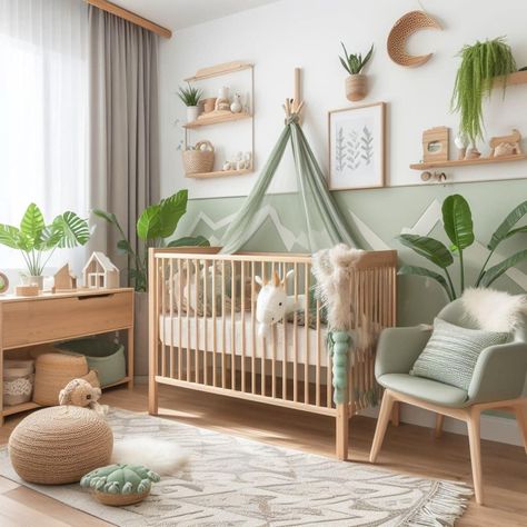 Earth Tone Nursery Gender Neutral, Frog And Toad Nursery, Small Room Nursery Ideas, Colourful Baby Room, Green Nursery Neutral, Neutral Baby Room Ideas, Newborn Room Ideas, Earth Tone Nursery, Boho Neutral Nursery