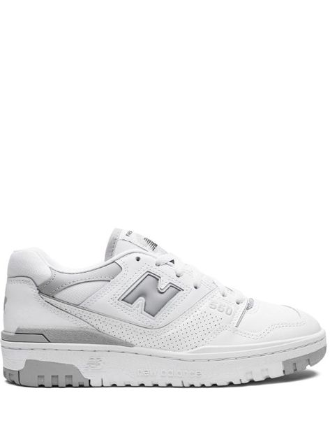 New Balance 550 "White/Grey" Sneakers - Farfetch White Basic Shoes, Good Shoes For School, White Cute Shoes, New Balance 550 White Grey, Shoes Wishlist, New Balance 550 White, Shoes For School, Back To School Shoes, Balance 550