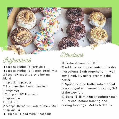 Herbalife Mini Donut Recipe, Herbalife Doughnut Recipe, Herbalife Recipes Snacks Desserts, Protein Donuts Herbalife, Herbalife Donut Recipe Baked Goods, Herbalife Protein Donut Recipe, Herbalife Protein Baked Goods Recipes, Herbalife Baking Recipes, Herbalife Donut Recipe