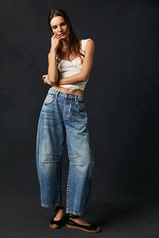 Lucky You Mid-Rise Barrel Jeans | Free People Pants Upcycle, Barrel Jeans, Looks Jeans, Street Fits, Denim Outfits, All Jeans, Jeans Wide, Denim Patterns, Ținută Casual