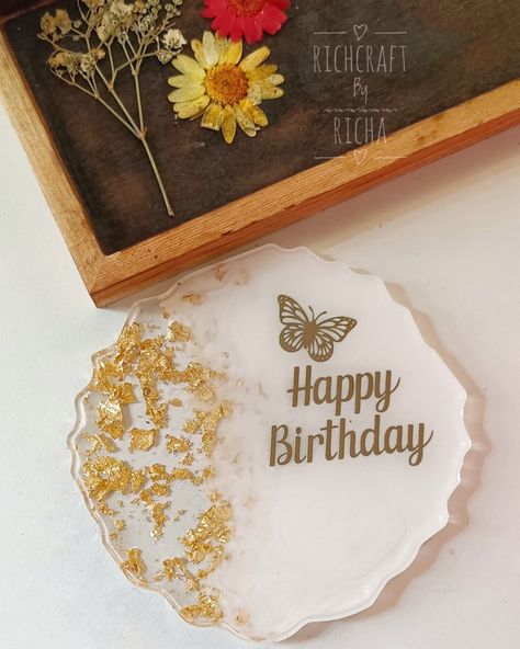 Handmade resin coaster for your near & dear ones for their special day. Wish them Happiest Birthday by gifting them this beautiful coaster!! Dm to Order 🎁📦 Follow my Instagram @_richcraft_by_richa for more handmade items Diy Resin Gifts, Music Notes Art, Happiest Birthday, Birthday Photo Frame, Engagement Favors, Birthday Plate, Happy Birthday Photos, Diy Resin Projects, Resin Coaster