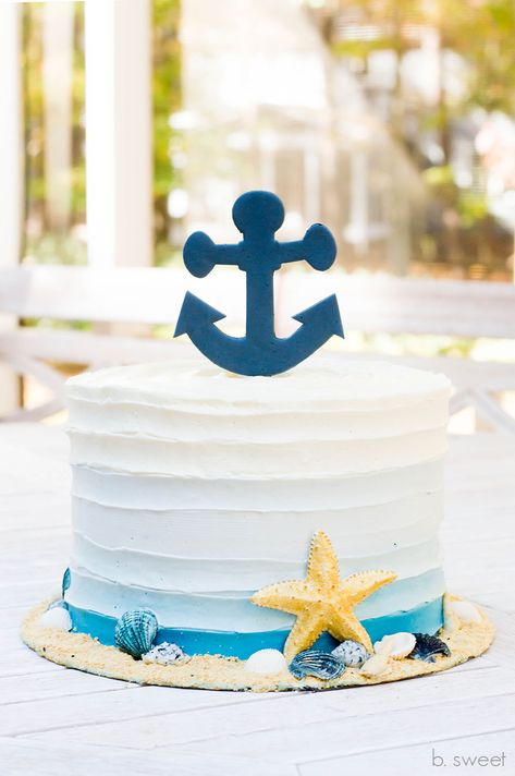 Nautical Buttercream Cake, Nautical Birthday Cakes, Sailor Cake, Vanilla Butter Cake, Ombré Cake, Caramel Pears, Nautical Cake, Wedding Cakes Elegant, Caramel Fudge