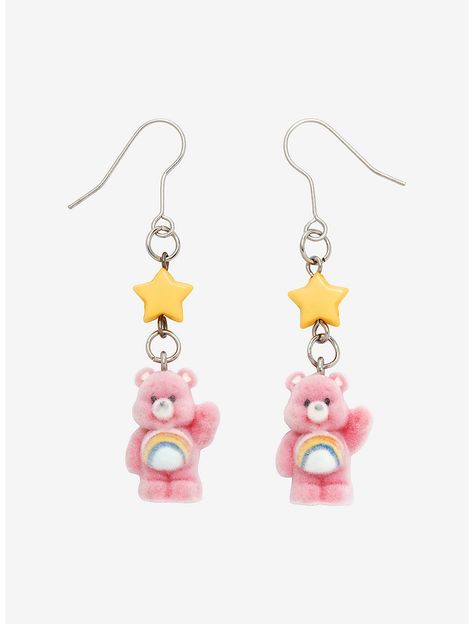 Care Bears Cheer Bear Fuzzy Drop Earrings Care Bears Cheer Bear, Cheer Bear, Weird Jewelry, Quirky Earrings, Indie Jewelry, Childhood Nostalgia, Funky Earrings, Funky Jewelry, Care Bear