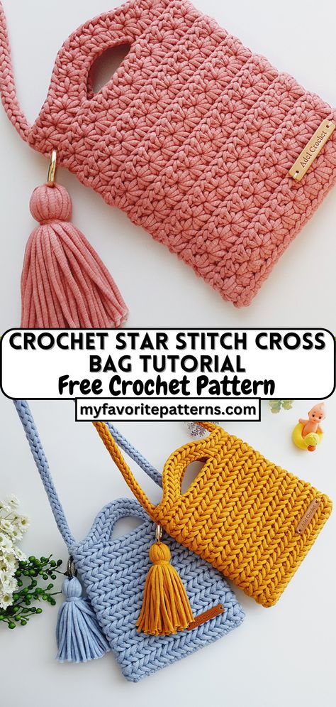 Crochet Star Stitch Cross Bag Tutorial Crochet Star Stitch Bag Pattern, Crochet Cross Body Purse, Crocheted Crossbody Bag Patterns, Crossbody Bag Crochet Pattern Free, Crochet Sling Bag Free Pattern, Crochet Sling Bag Pattern, Crochet Crossbody Bag Pattern Free, Practical Crochet Projects, Crochette Patterns