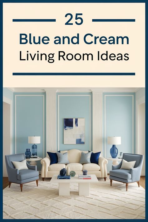 Transform your living room into a peaceful haven with the blue and cream color palette. These 25 ideas showcase how to blend these colors for a sophisticated and calming atmosphere.  Find your perfect style, from coastal chic to classic elegance. Light Blue Wall Living Room Ideas, Light Blue Wall Living Room, Blue Wall Living Room Ideas, Cream And Blue Living Room, Blue And Cream Aesthetic, Blue Cream Living Room, Blue Wall Living Room, Color Schemes For Living Room, Blue And Cream Color Palette