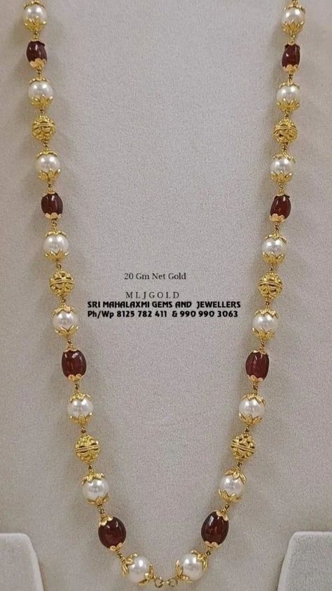 Gold Moti Mala Designs, Moti Mala Jewellery, 20gms Gold Necklace Designs, Mohan Mala, Gundla Mala, Coral Mala, Moti Mala, Temple Jewellery Earrings, Fancy Jewelry Necklace