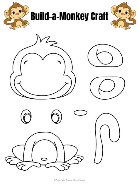 Click and print to make this super cute and easy baby monkey craft! He comes with two free printable monkey templates and is perfect for kids of all ages; including preschoolers, kindergartners and toddlers. Use him for a class project, an activity before a trip to the zoo or in your homeschool jungle unit! #monkeycrafts #papermonkeycraft #printablemonkeycraft #SimpleMomProject Monkey Template, Monkey Craft, Jungle Crafts, Zoo Animal Crafts, Monkey Crafts, Free Printable Crafts, Animal Templates, Animal Crafts For Kids, Daycare Crafts