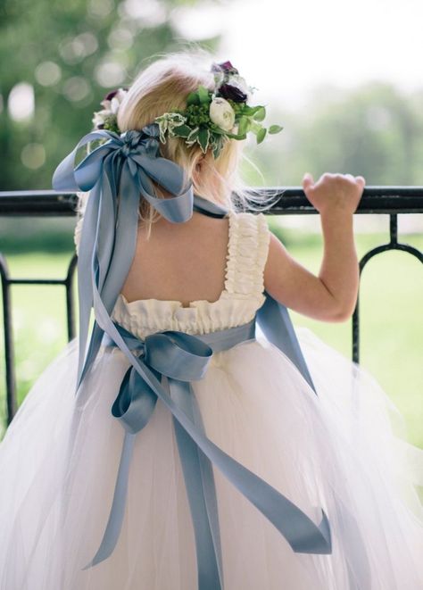 Light Blue Flower Girl Dresses, Dusty Blue Flower Girl Dress, Dusty Blue Flower Girl, Ankle Length Gown, Blue Flower Girl Dress, Blue Wedding Ideas, Bridgerton Wedding, Blue Flower Girl, Flower Doll