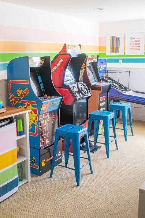 Small Game Rooms, Basement Games, Arcade Room, Floating Acrylic Frame, Basement Playroom, Game Room Basement, Game Room Family, Arcade Game Room, Small Games