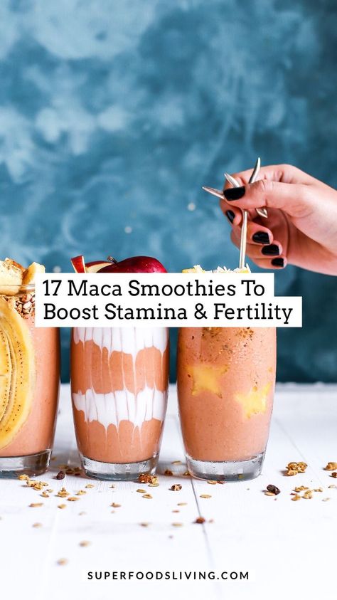 Fertility Drinks, Maca Powder Smoothie, Maca Smoothie Recipes, Maca Powder Recipe, Increasing Fertility, Maca Recipes, Pro Metabolic, Maca Smoothie, Boost Stamina