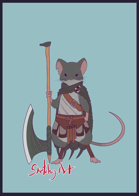 Mouse male barbarian Ratfolk Character Art, Cat Barbarian, Rat Dnd Character, Mouse Folk Dnd, Totem Barbarian, Barbarian Character Design Male, Rat People Fantasy Art, Mouse Warrior Character Design, Place To Draw