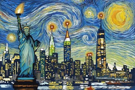 • Unknown credit ———————————————————— • Follow now @mikeshake.magazine ———————————————————— #mikeshake #magazine #france #america… Vincent Willem Van Gogh, Starry Night Art, Graphic Design Styles, Wood Postcard, Outdoor Stickers, Starry Night Van Gogh, City New York, Night Art, Support Artists